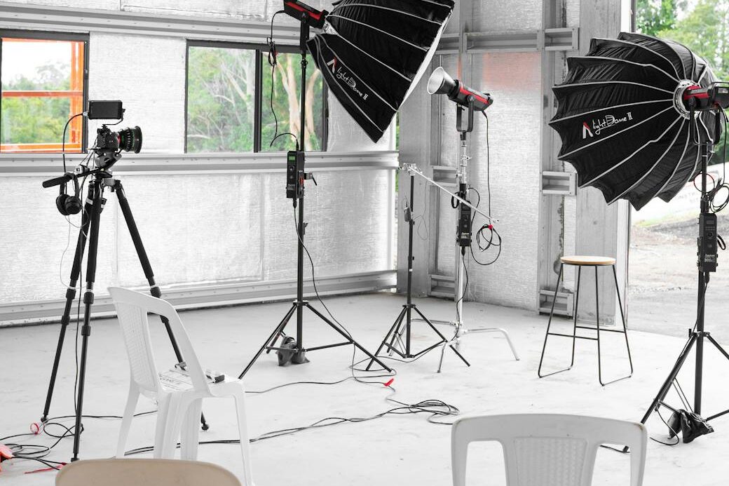 professional photo equipment set in atelier